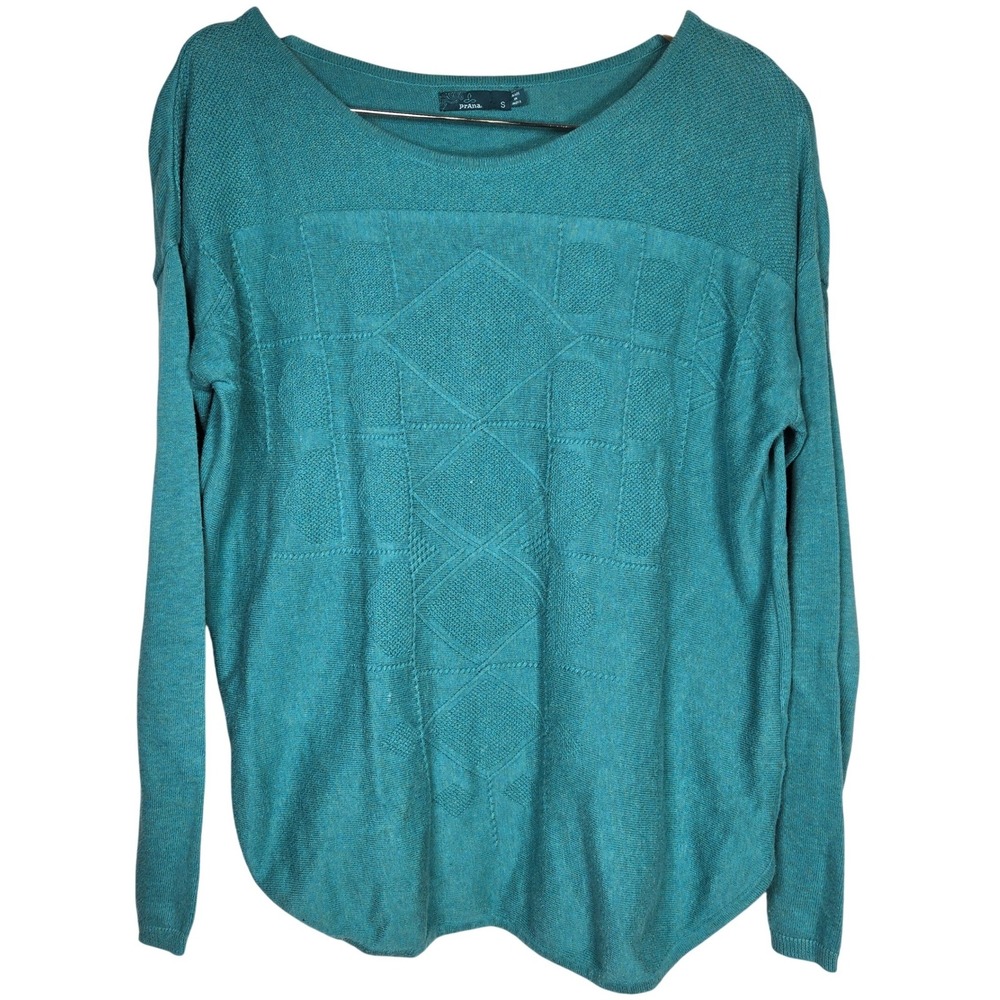 Prana‎ Stacia Sweater Teal Green Geometric Knit Organic Cotton Size S